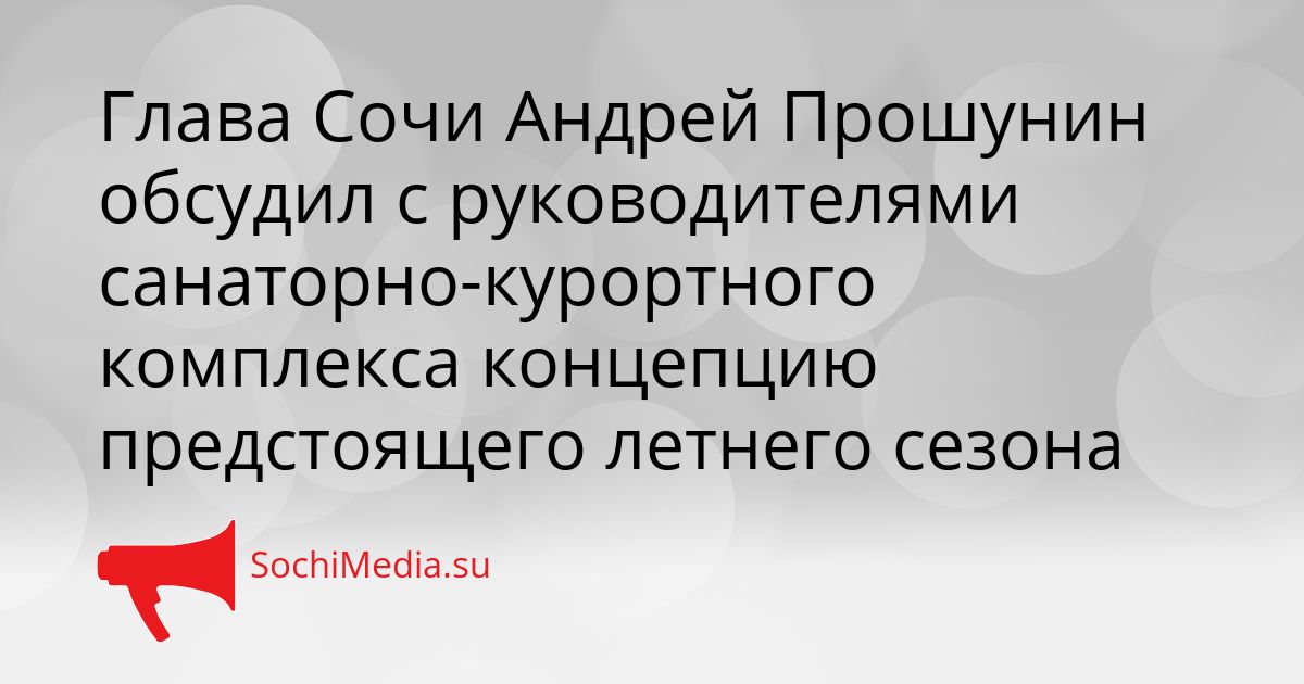 Глава Сочи Андрей Прошунин обсудил с руководителями санаторно-курортного комплекса концепцию предстоящего летнего сезона Сгенерировано