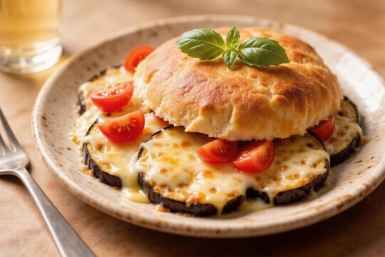 Баклажаны, запечённые с сыром и помидорами Создано при помощи ИИ